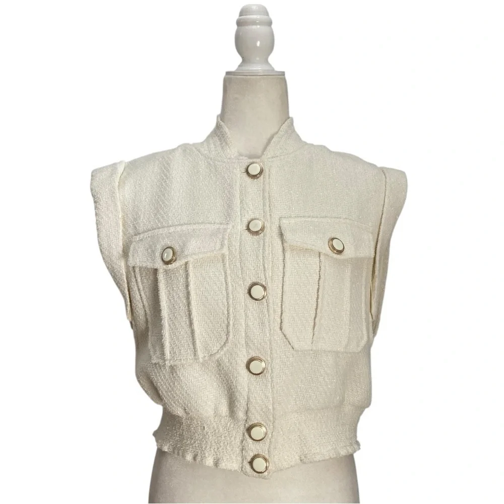 Christian Lacroix Boucle’ Tweed Crop Vest Sleeveless Jacket Intermix $395 - Picture 4 of 16
